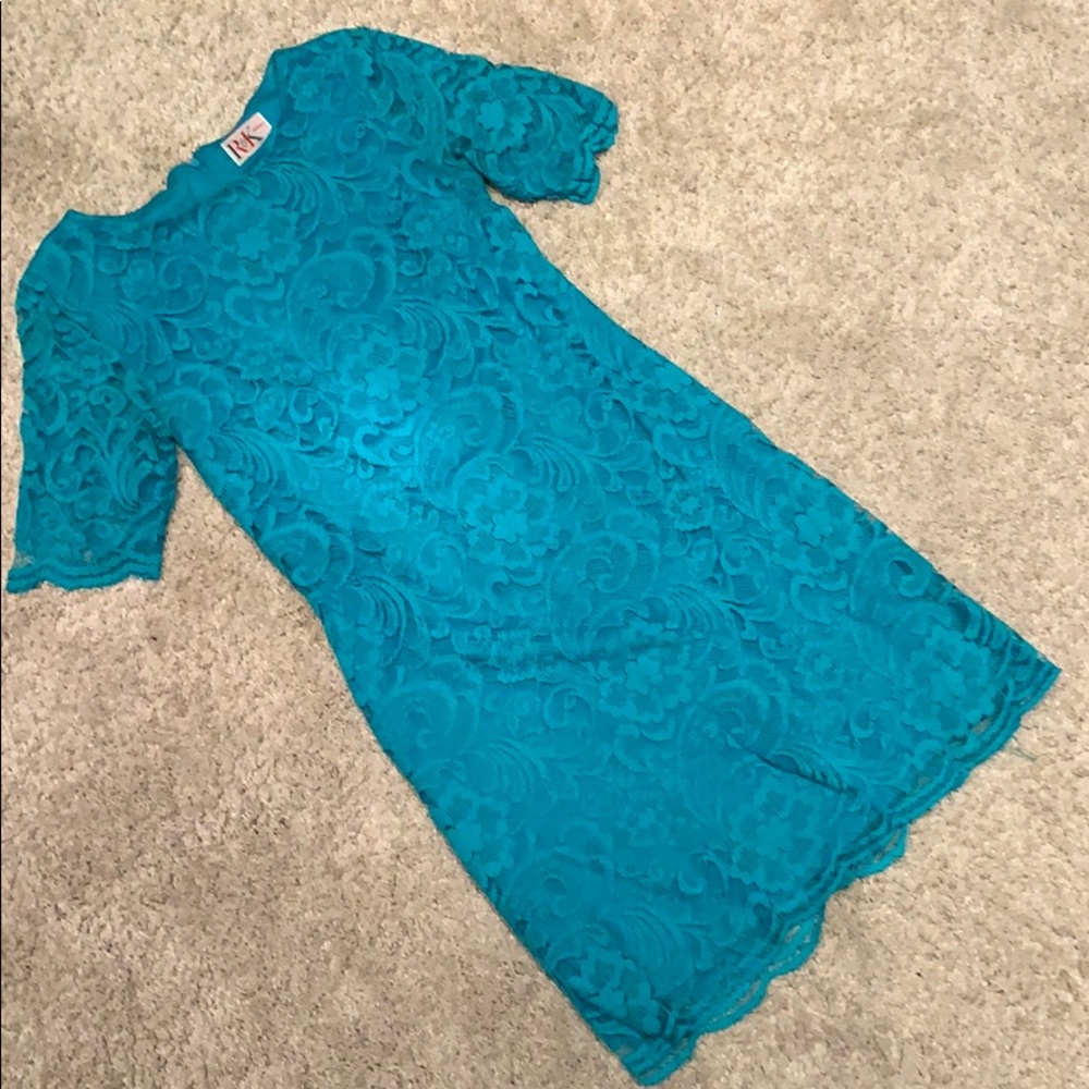 Turquoise lace short sleeve dress